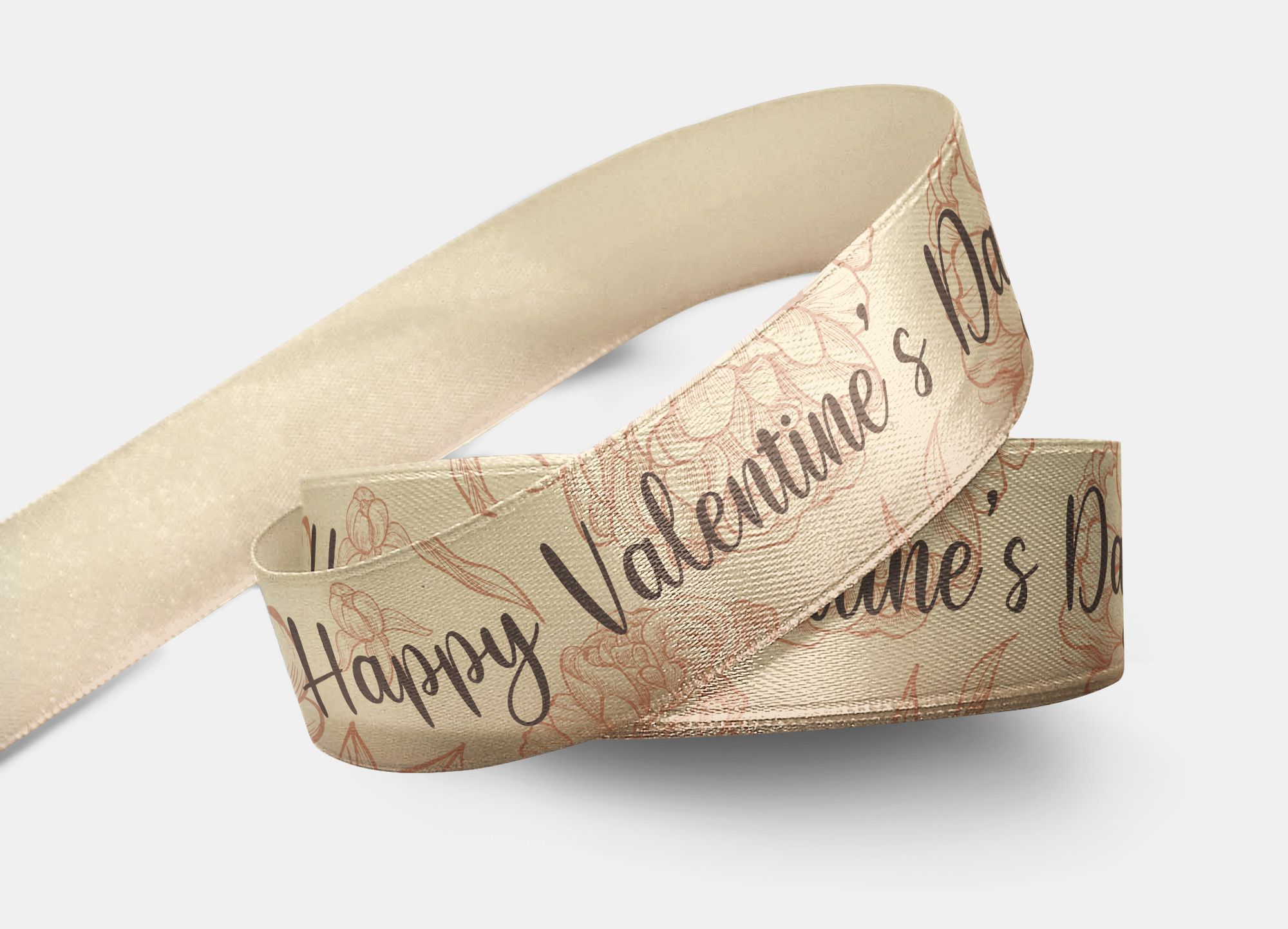 Nastro in raso, con pattern floreale e scritta Happy Valentine's Day.