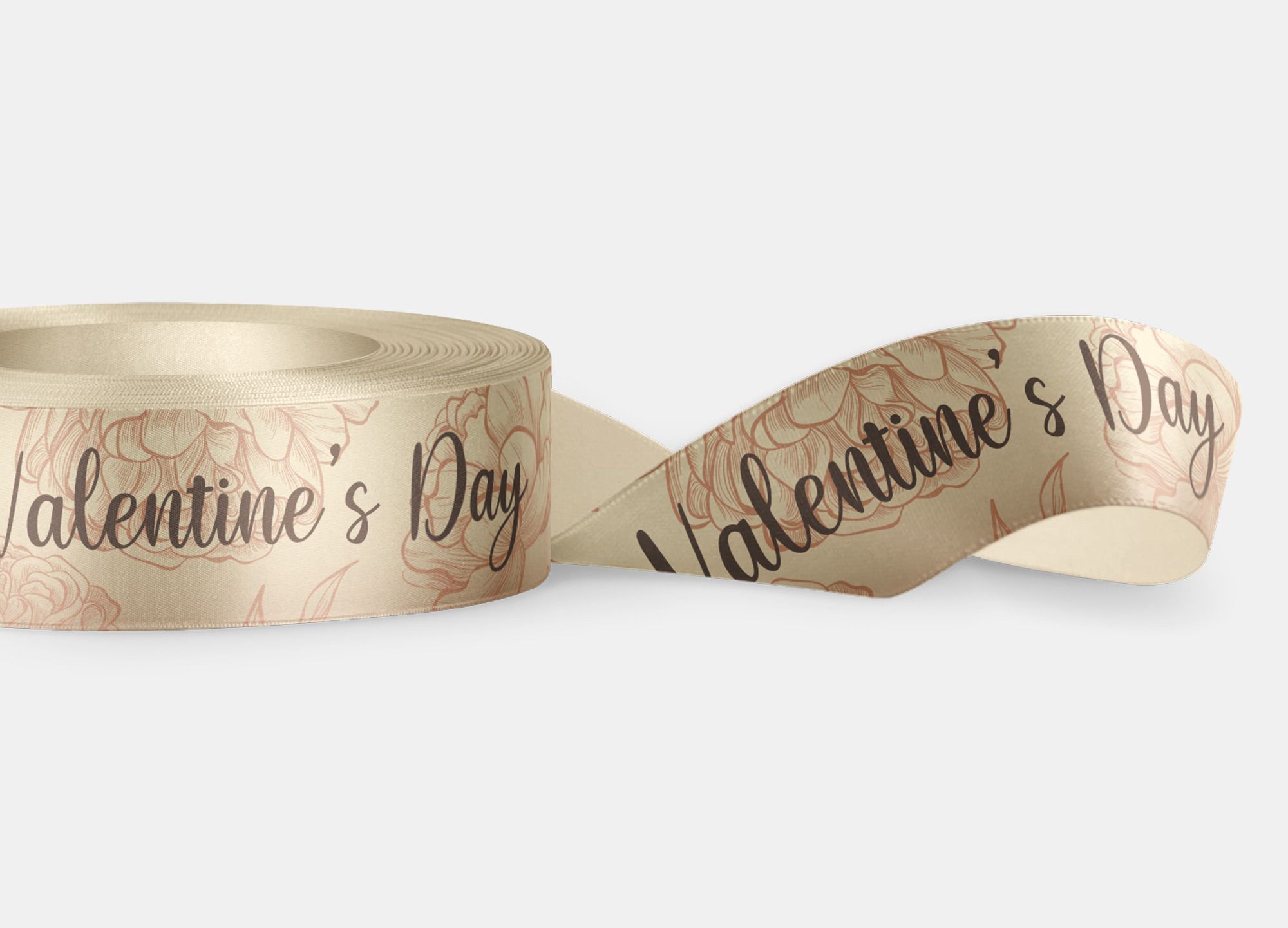 Nastro in raso, con pattern floreale e scritta Happy Valentine's Day.